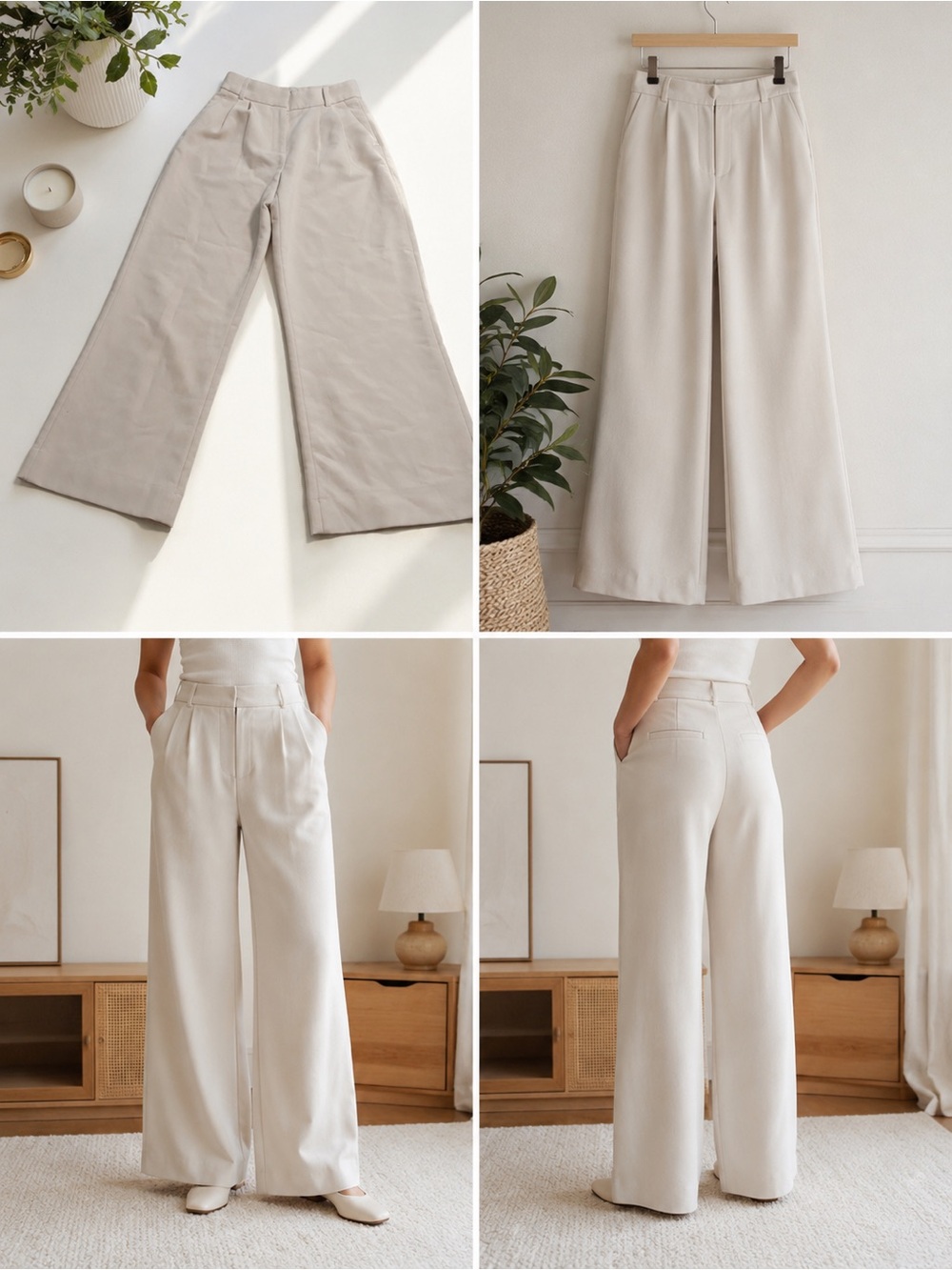 Abercrombie & Fitch Wide Leg Cream Trousers